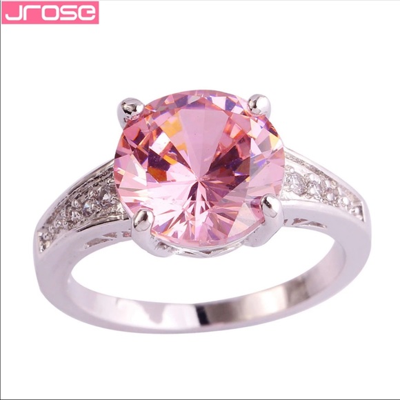 NEW Round Cut Pink CZ Silver Ring Size 6 9 10 11 - Picture 2 of 2